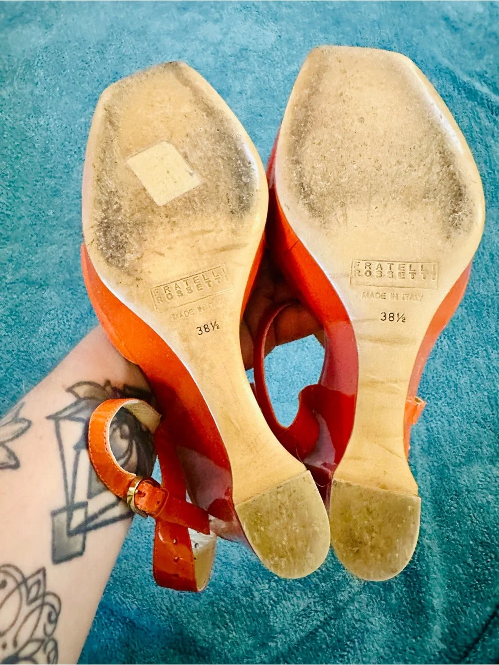 Fratelli Rossetti Orange Patent Leather Wedge Sandals 38.5